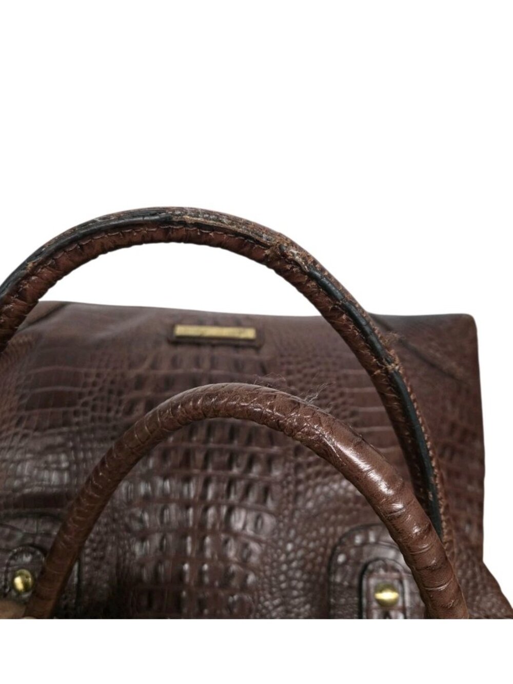 Etienne Aigner Croc Embossed Leather Double Handle Shoulder Bag Dark Brown - Picture 11 of 11